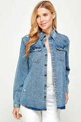 Women's Denim Shirts with Distressed