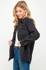 Women's Denim Shirts with Distressed