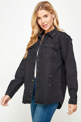 Women's Denim Shirts with Distressed