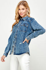 Women's Denim Shirts with Distressed