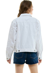 Cotton Casual White Denim Boyfriend Jacket