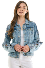 Denim Jacket with Lace on Sleeve(JK-4048)