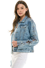 Denim Jacket with Lace on Sleeve(JK-4048)