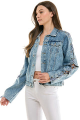 Denim Jacket with Lace on Sleeve(JK-4048)