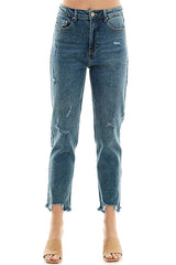 DISTRESSED DETAILED STRAIGHT LEG JEANS - Blueage Jeans