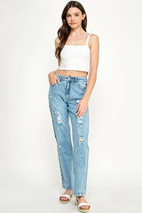 DISTRESSED DETAILED STRAIGHT LEG JEANS - Blueage Jeans