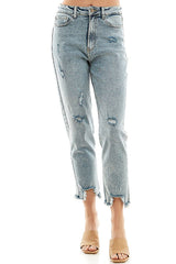 DISTRESSED DETAILED STRAIGHT LEG JEANS - Blueage Jeans