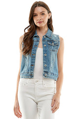 Ladies Distressed Denim Vest - Blueage Jeans