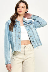 Plus Size Ladies Denim Jack with Distressed - Blueage Jeans