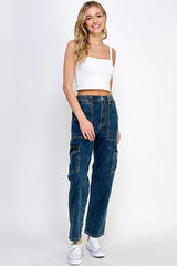 WOMEN DENIM CARGO PANTS - Blueage Jeans