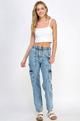 WOMEN DENIM CARGO PANTS - Blueage Jeans